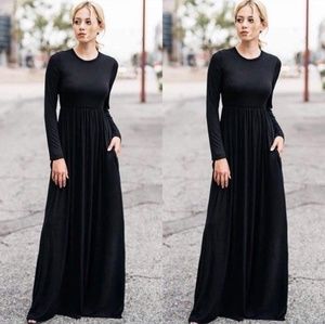 Dresses - Black maxi long sleeve high waist casual dress Dresses - Black maxi long sleeve high waist casual dress